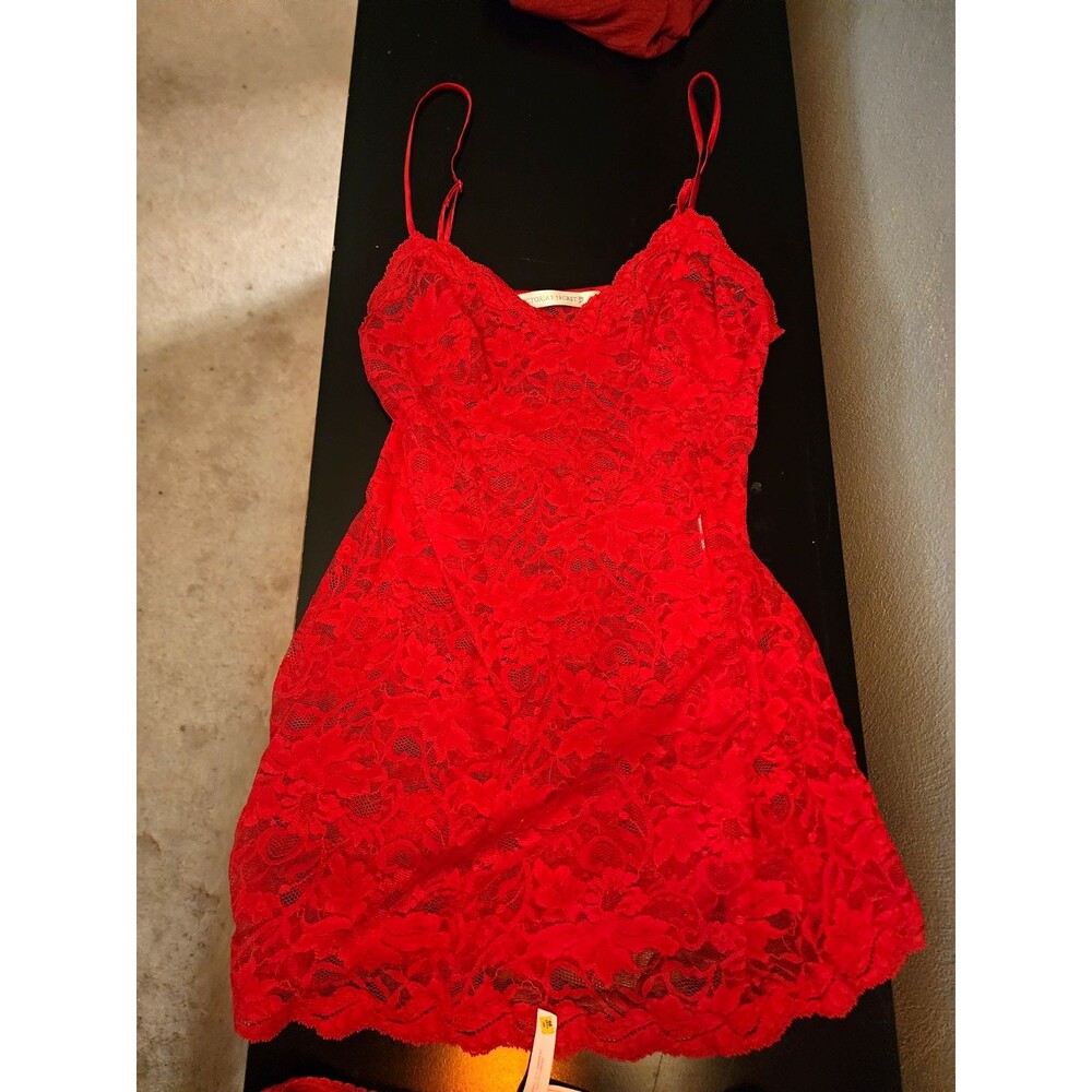 Victoria Secret Red Lace Slip Dress Small S Chemise Nightgown Babydoll Lingerie